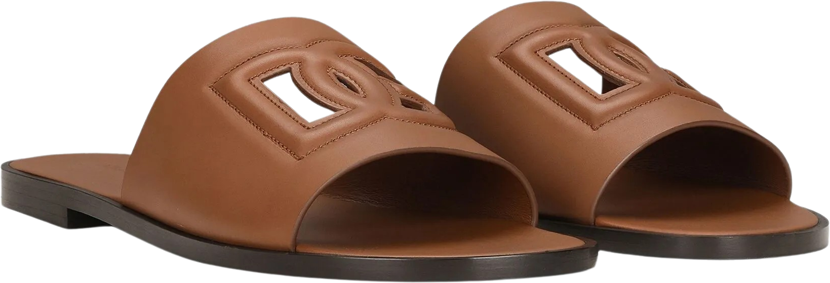Embossed Logo Leather Slides