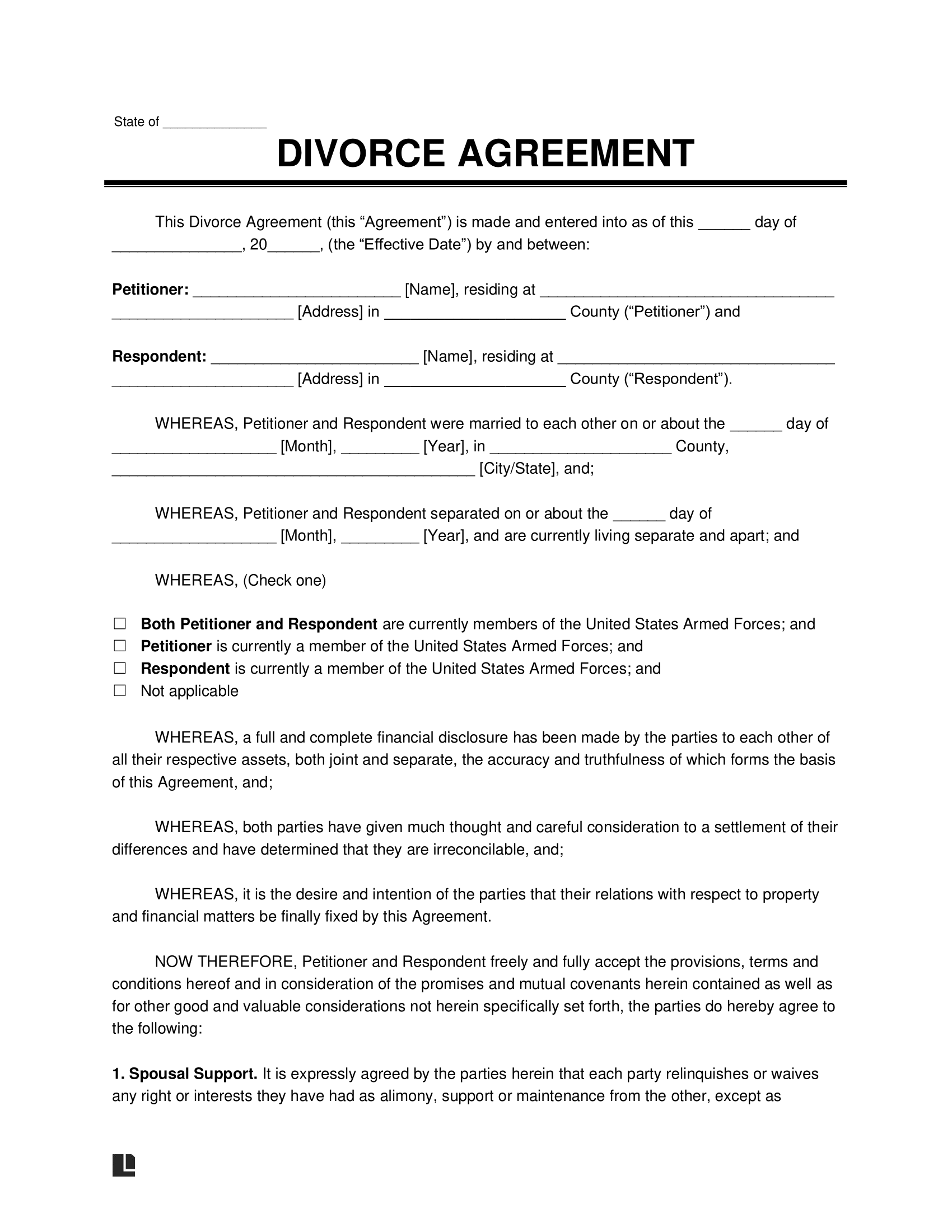 Divorce Agreement