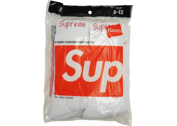 Supreme Hanes Crew Socks (4 Pack) White